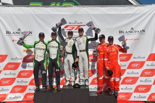 #9 Bentley Continental GT3 of Alvaro Parente and Andy Soucek 

#61 Ferrari 488 GT3 of Miguel Molina and Toni Vilander

#24 Porsche 911 GT3 R (991) of Wolf Henzler \x24 #5\

VIRginia International Raceway, Alton VA | Gavin Baker/SRO
