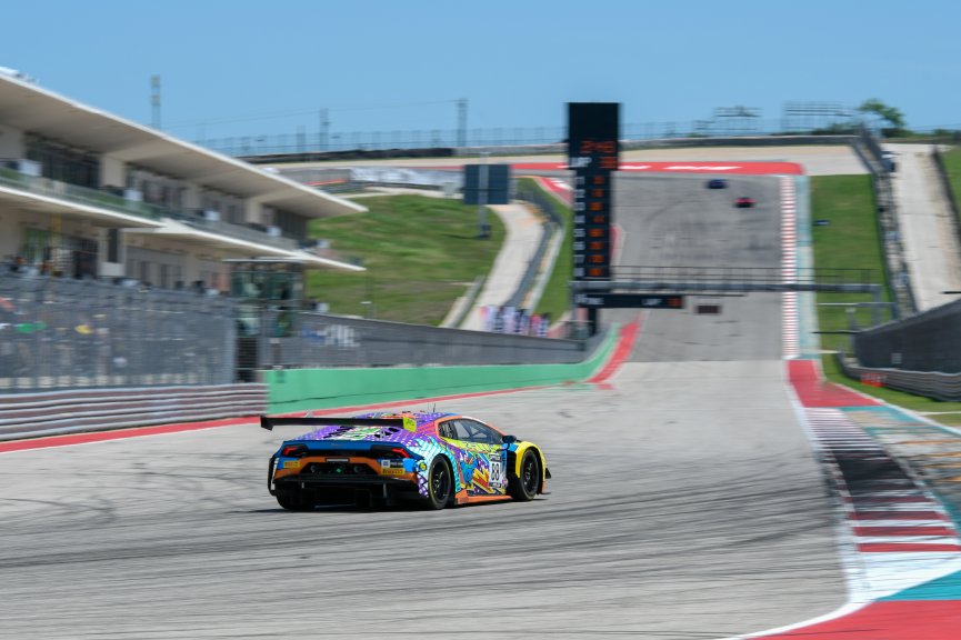 #88 Lamborghini Huracan GT3 of Jason Harward and Madison Snow, Zelus Racing, Fanatec GT World Challenge America powered by AWS, Pro-Am, SRO America, Circuit of the Americas, Austin TX, May 2021.

