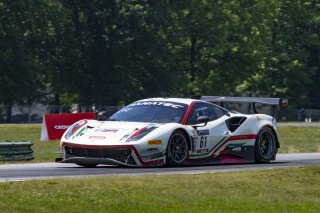 #61 Ferrari 488 GT3 of Jean-Claude Saada and Conrad Grunewald, AF Corse, Fanatec GT World Challenge America powered by AWS, Am, SRO America, Virginia International Raceway, Alton, VA, June 2021.
 | Brian Cleary/SRO