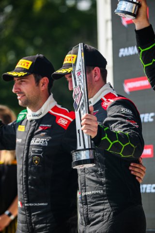 #3 Lamborghini Huracan GT3 of Andrea Caldarelli and Jordan Pepper, K-PAX Racing, GT World Challenge America, Pro, SRO America, Road America, Elkhart Lake, WI, Aug 2021. | Sarah Weeks/SRO             