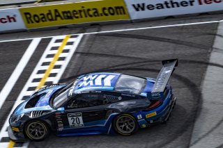 #20 Porsche 911 GT3-R of Fred Poordad and Jan Heylen, Wright Motorsports, Fanatec GT World Challenge America powered by AWS, Pro-Am, SRO America, Road America, Elkhart Lake, WI, Aug 2021. | Brian Cleary/SRO