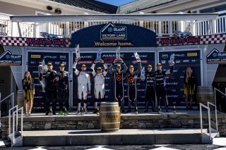 #77 Acura NSX GT3 of Michael Di Meo and Matt McMurry, Compass Racing, Fanatec GT World Challenge America powered by AWS, Pro-Am, #61 Ferrari 488 GT3 of Jean-Claude Saada and Conrad Grunewald, AF Corse, Am, SRO America, Watkins Glen International raceway,  | Brian Cleary/SRO
