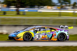 #88 Lamborghini Huracan GT3 of Jason Harward and Madison Snow, Zelus Racing, Fanatec GT World Challenge America powered by AWS, Pro-Am, SRO America, Sebring International Raceway, Sebring, FL, September 2021.
 | Brian Cleary/SRO