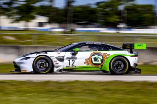 #12 Aston Martin Vantage AMR GT3 of Drew Staveley and Frank Gannett, Ian Lacy Racing, Fanatec GT World Challenge America powered by AWS, Pro-Am, SRO America, Sebring International Raceway, Sebring, FL, September 2021. | Brian Cleary/SRO