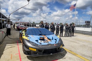 #88 Lamborghini Huracan GT3 of Jason Harward and Madison Snow, Zelus Racing, Fanatec GT World Challenge America powered by AWS, Pro-Am, SRO America, Sebring International Raceway, Sebring, FL, September 2021.
 | Brian Cleary/SRO