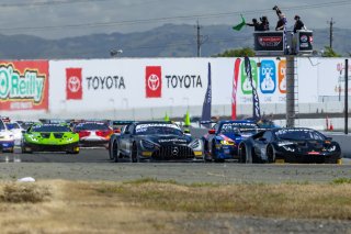 race 1 start, #1 Lamborghini Huracan GT3 of Jordan Pepper and Andrea Calderelli, K-Pax Racing, GT World Challenge America, Pro, SRO America, Sonoma Raceway, Sonoma, CA, April  2022.
 | RegisLefebure/SRO