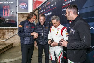 #61 Ferrari 488 GT3 of Jean-Claude Said and Conrad Grunewald, AF Corse, GT World Challenge America, Am, watch presentation, Greg Gill, Stephane Ratel, SRO America, Sonoma Raceway, Sonoma, CA, April  2022.
 | Brian Cleary/SRO