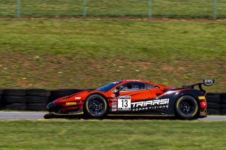 #13 Ferrari 488 GT3 of Justin Wetherill and Ryan Dalziel, Triarsi Competizione, GT World Challenge America, Pro-Am, SRO America, VIR, Virginia International Rcaeway, Alton, Virginia, June 2022.
 | Brian Cleary/SRO