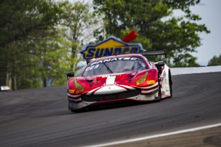 #23 Ferrari 488 GT3 of Onofrio Triarsi and Charlie Scardina, Triari Competizione, GT World Challenge America, Am, SRO America, Watkins Glen International raceway, Watkins Glen, NY, July 2022..
 | Brian Cleary/SRO