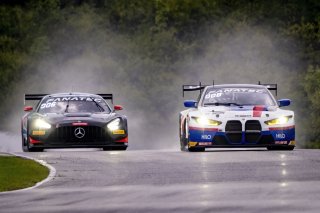 #63 Mercedes-AMG GT3 of David Askew and Dirk Muller, DXDT Racing, GT World Challenge America, Pro-Am, #94 BMW M4 GT3 of Chandler Hull and Bill AUberlen, Bimmerworld, SRO America, Road America, Elkhart Lake, WI, August 2022
 | Brian Cleary/SRO