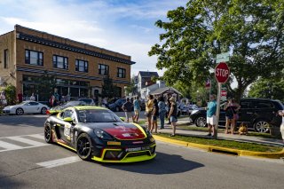 #120 Porsche 718 Cayman GT4 CLUBSPORT MR P of Adam Adelson and Elliott Skeer, Premier Racing, GT4 America, Pro-Am, SRO America, Road America, Elkhart Lake, WI, August 2022
 | Brian Cleary/SRO