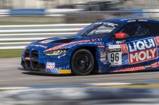 #96 BMW M4 GT3 of Michael Dinan and Robby Foley, Turner Motorsports, GT World Challenge America, Pro-Am, SRO America, Sebring International Raceway, Sebring, FL, September 2021.
 | Brian Cleary/SRO