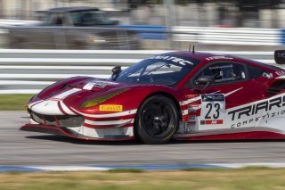 #23 Ferrari 488 GT3 of Onofrio Triarsi and Charlie Scardina, Triari Competizione, GT World Challenge America, Am, SRO America, Sebring International Raceway, Sebring, FL, September 2021.
 | Brian Cleary/SRO