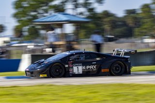 #1 Lamborghini Huracan GT3 of Michele Beretta and Andrea Calderelli, K-Pax Racing, GT World Challenge America, Pro, SRO America, Sebring International Raceway, Sebring, FL, September 2021.
 | Brian Cleary/SRO