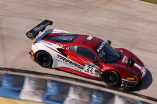 #23 Ferrari 488 GT3 of Onofrio Triarsi and Charlie Scardina, Triari Competizione, GT World Challenge America, Am, SRO America, Sebring Int&rsquo;l Raceway, Sebring Florida, September 2022
 | Regis Lefebure/SRO