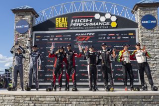 #93 Acura NSX GT3 of Ashton Harrison and Mario Farnbacher, Racers Edge Motorsports, GT World Challenge America, Pro-Am, #23 Ferrari 488 GT3 of Onofrio Triarsi and Charlie Scardina, Triari Competizione, Am, SRO America, Sebring International Raceway, Sebri | Fabian Lagunas/SRO