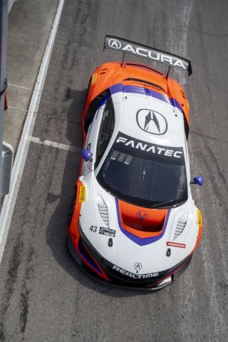 #43 Acura NSX GT3 of Erin Vogel and Michael Cooper, RealTime Racing, GT World Challenge America, Pro-Am, SRO America, New Orleans Motorsports Park, New Orleans, LA, May 2022.
 | Brian Cleary/SRO