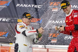 #61 Ferrari 488 GT3 of Jean-Claude Said and Conrad Grunewald, AF Corse, GT World Challenge America, Am, #13 Ferrari 488 GT3 of Justin Wetherill and Ryan Dalziel, Triarsi Competizione, Pro-Am, SRO America, New Orleans Motorsports Park, New Orleans, LA, May | Brian Cleary/SRO