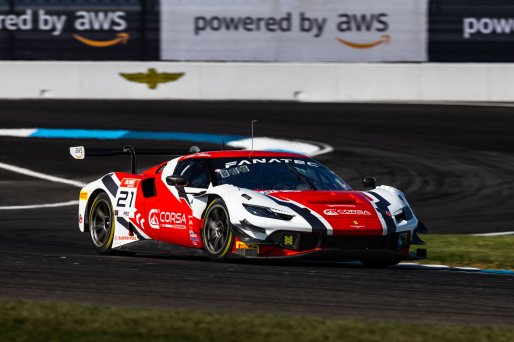 #21 Ferrari 296 GT3 of Manny Franco, 2023 Fanatec GT World Challenge America SRO, Alessandro Balzan, Conquest Racing, GT World Challenge America, INDIANAPOLIS 8 HOUR presented by AWS, October 5-7, Pro, and Lilou Wadoux-Ducellier
 | www.lagunasphotography.com