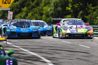 #32 Porsche 911 GT3-R of Kyle Washington and Tom Sargent, GMG Racing, and #63 Chevrolet Corvette Z06 GT3.R of Alec Udell and Tommy Milner, DXDT Racing, GT World Challenge America, Pro, SRO America, FANATEC GT World Challenge America Powered by AWS, VIR, A | Fabian Lagunas / SRO           