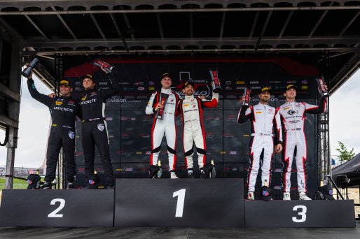 Podium, #34 Mercedes-AMG GT3 EVO of Michai Stephens and Mikael Grenier, JMF Motorsports, GT World Challenge America, Pro, SRO America, Circuit of The Americas, Austin, TX, Apr 24 - 26, 2026, #29 BMW M4 GT3 EVO of Justin Rothberg and Robby Foley, Turner Mo | Fabian Lagunas | www.lagunasphotography.com | 2026