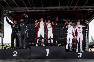 Podium, #34 Mercedes-AMG GT3 EVO of Michai Stephens and Mikael Grenier, JMF Motorsports, GT World Challenge America, Pro, SRO America, Circuit of The Americas, Austin, TX, Apr 24 - 26, 2026, #29 BMW M4 GT3 EVO of Justin Rothberg and Robby Foley, Turner Mo | Fabian Lagunas | www.lagunasphotography.com | 2026