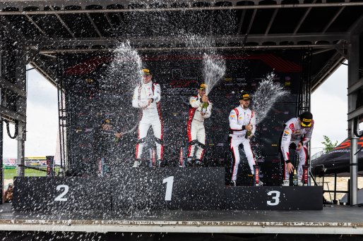 Podium, #34 Mercedes-AMG GT3 EVO of Michai Stephens and Mikael Grenier, JMF Motorsports, GT World Challenge America, Pro, SRO America, Circuit of The Americas, Austin, TX, Apr 24 - 26, 2026, #29 BMW M4 GT3 EVO of Justin Rothberg and Robby Foley, Turner Mo | Fabian Lagunas | www.lagunasphotography.com | 2026