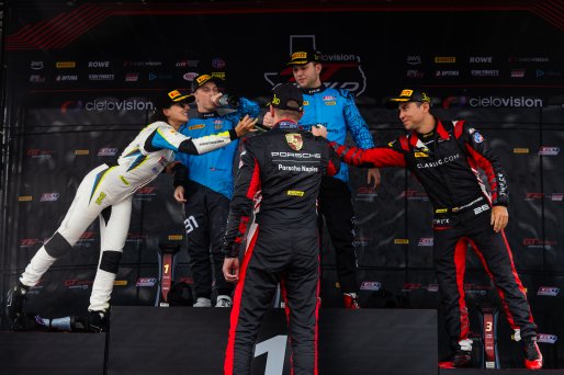 Podium, #31 Porsche 911 GT3-R (992) EVO of Dave Musial Jr. and Ryan Yardley, Wright Motorsports, GT World Challenge America, Pro-Am, SRO America, Circuit of The Americas, Austin, TX, Apr 24 - 26, 2026, #242 Porsche 911 GT3-R (992) EVO of Therese Lahlouh a | Fabian Lagunas | www.lagunasphotography.com | 2026