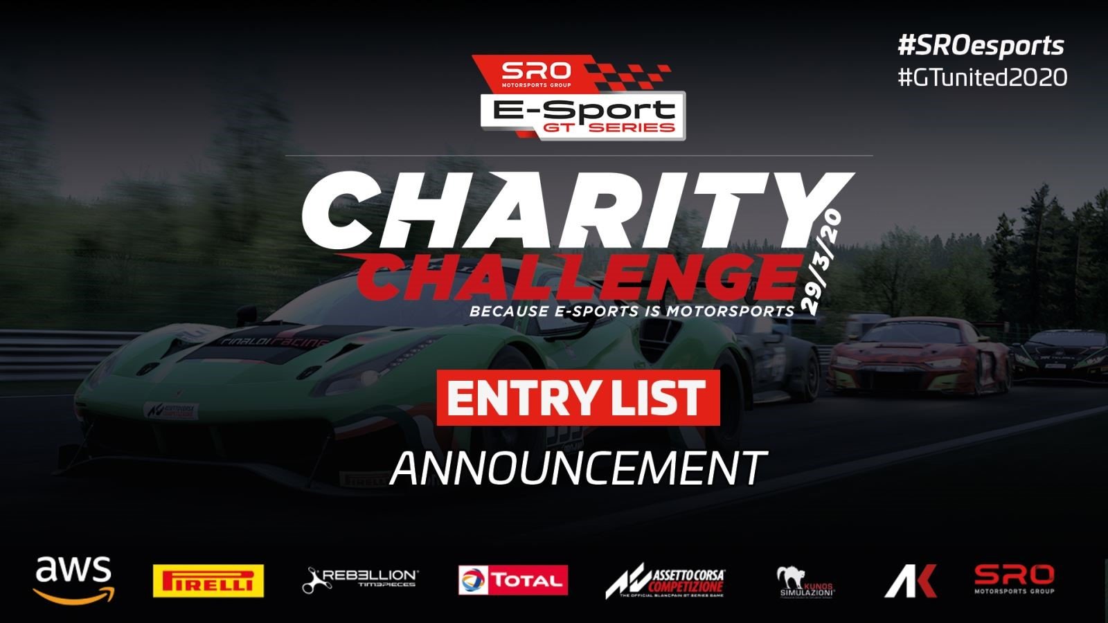 Virtual GT racing takes centre stage at Monza for SRO E-Sport GT Series Charity Challenge 
