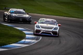 #17 Porsche 718 Cayman GT4 CS MR of Dr. James Rapport, Derek DeBoer, and Andy Lally, TRG-The Racers Group, GT4, SRO, Indianapolis Motor Speedway, Indianapolis, IN, September 2020.
 | Brian Cleary/SRO