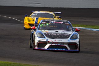 #17 Porsche 718 Cayman GT4 CS MR of Dr. James Rapport, Derek DeBoer, and Andy Lally, TRG-The Racers Group, GT4, SRO, Indianapolis Motor Speedway, Indianapolis, IN, September 2020.
 | Brian Cleary/SRO