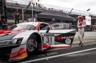 #31 Audi R8 LMS GT3 of Mirko Bortolotti, Spencer Pumpelly, and Markus Winkelhock, Audi Sport Team Hardpoint WRT, GT3 Overall, SRO, Indianapolis Motor Speedway, Indianapolis, IN, September 2020.
 | Brian Cleary/SRO