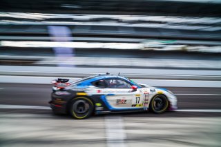 #17 Porsche 718 Cayman GT4 CS MR of Dr. James Rapport, Derek DeBoer, and Andy Lally, TRG-The Racers Group, GT4, IN, Indianapolis, Indianapolis Motor Speedway, SRO, September 2020.
 | Fabian Lagunas/SRO