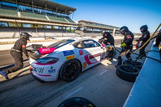 #66 Porsche 718 Cayman GT4 CLUBSPORT MR of Derek DeBoer and Spencer Pumpelly, TRG-The Racers Group, Pro-Am, Pirelli GT4 America, SRO, Indianapolis Motor Speedway, Indianapolis, IN, USA, October 2021 | SRO Motorsports Group