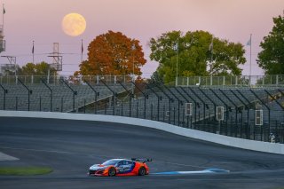 #43 Porsche 911 GT3-R (991.ii) of Erin Vogel, Michael Cooper and Taylor Hagler, RealTime Racingfull, moon, SRO America, Indianapolis Motor Speedway, Indianapolis, Indiana, Oct 2022.
 | Brian Cleary/SRO  