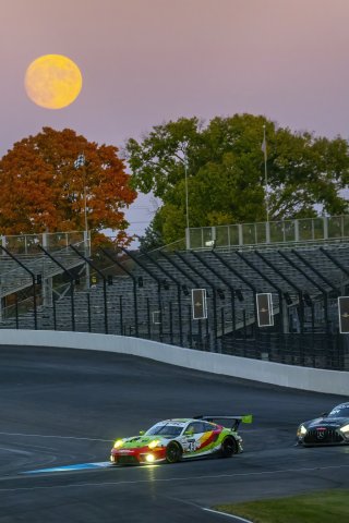 #45 Porsche 911 GT3-R (991.ii) of Charlie Luck, Elia Erhart and Jan Heylen, Wright Motorsports, Pro-Am, full, moon, SRO America, Indianapolis Motor Speedway, Indianapolis, Indiana, Oct 2022.
 | Brian Cleary/SRO  