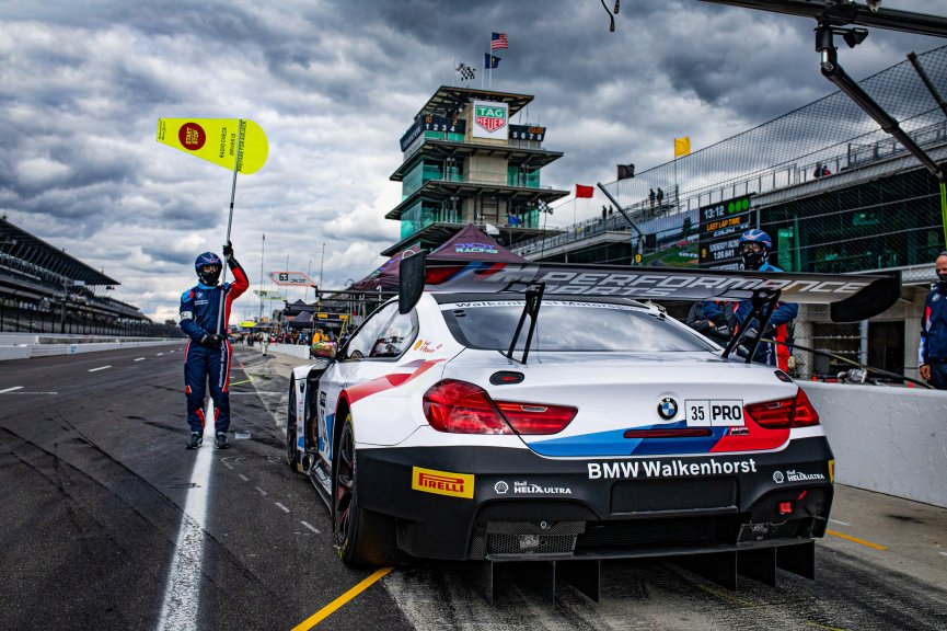#35 BMW M6 GT3 of Martin Tomczyck, Nicholas Yelloly, and David Pittard, Walkenhorst Motorsport, GT3 Overall, SRO, Indianapolis Motor Speedway, Indianapolis, IN, September 2020.
