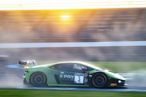 #3 Lamborghini Huracan GT3 of Misha Goikhberg, Jordan Pepper and Franck Perera, K-PAX Racing, Pro, Indy 8 Hours, Intercontinental GT Challenge, Indianapolis Motor Speedway, Indianapolis, Indiana, Oct 2022.
 | Brian Cleary/SRO